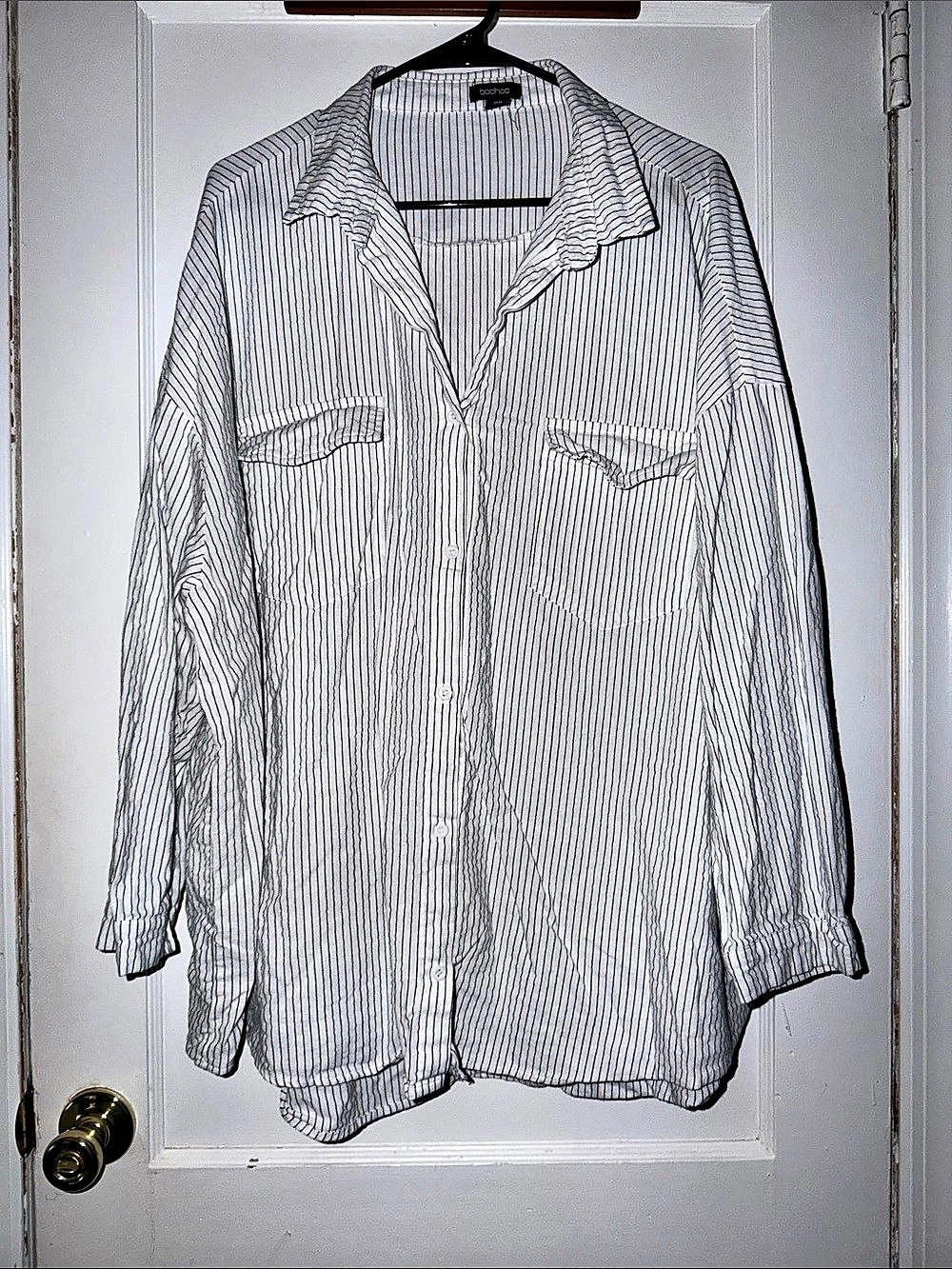 boohoo Striped Button Down Shirt White Black Size 20
